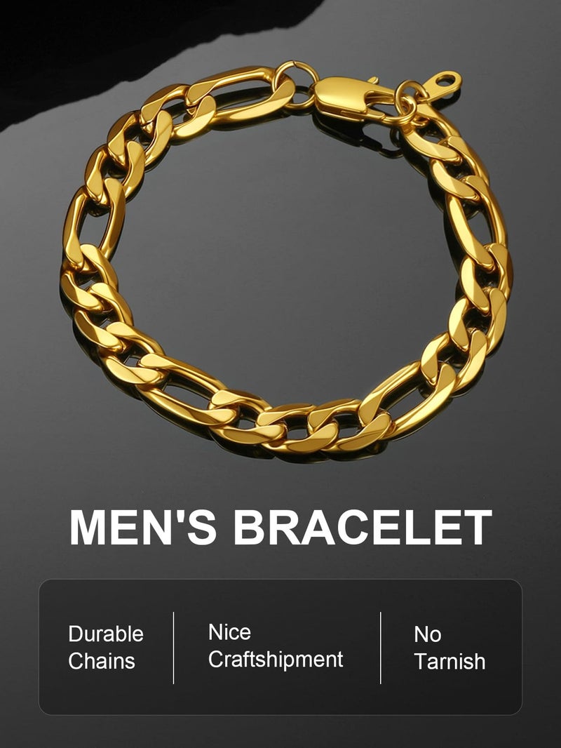 ChainsPro Gold Mens Bracelets 9mm 8.3inch 18K Gold Plated Figaro Chain Link Wrist Bracelet Dad Gift - Image 5